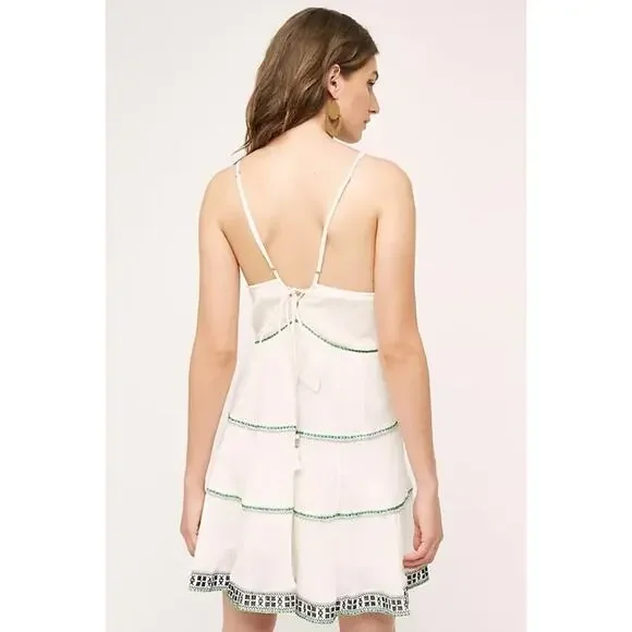 Anthropologie Flannel Women's Talara Tassel Dress Tiered Embroidered Gauzy NWT